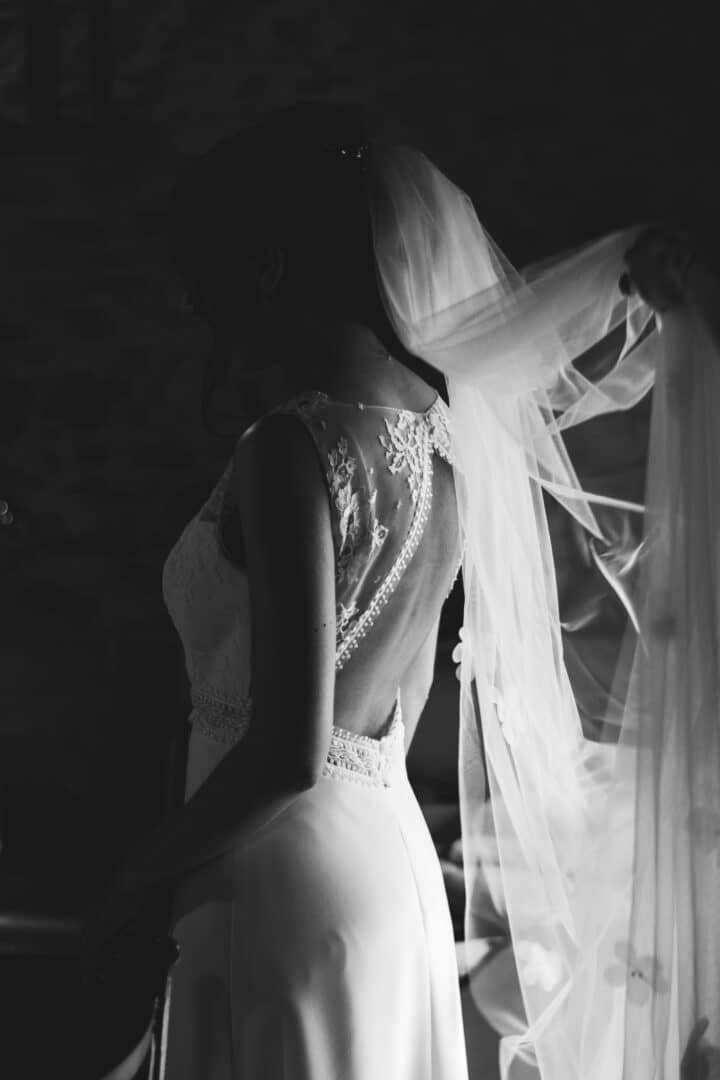 Portrait de mariée avec voile par un photographe de mariage